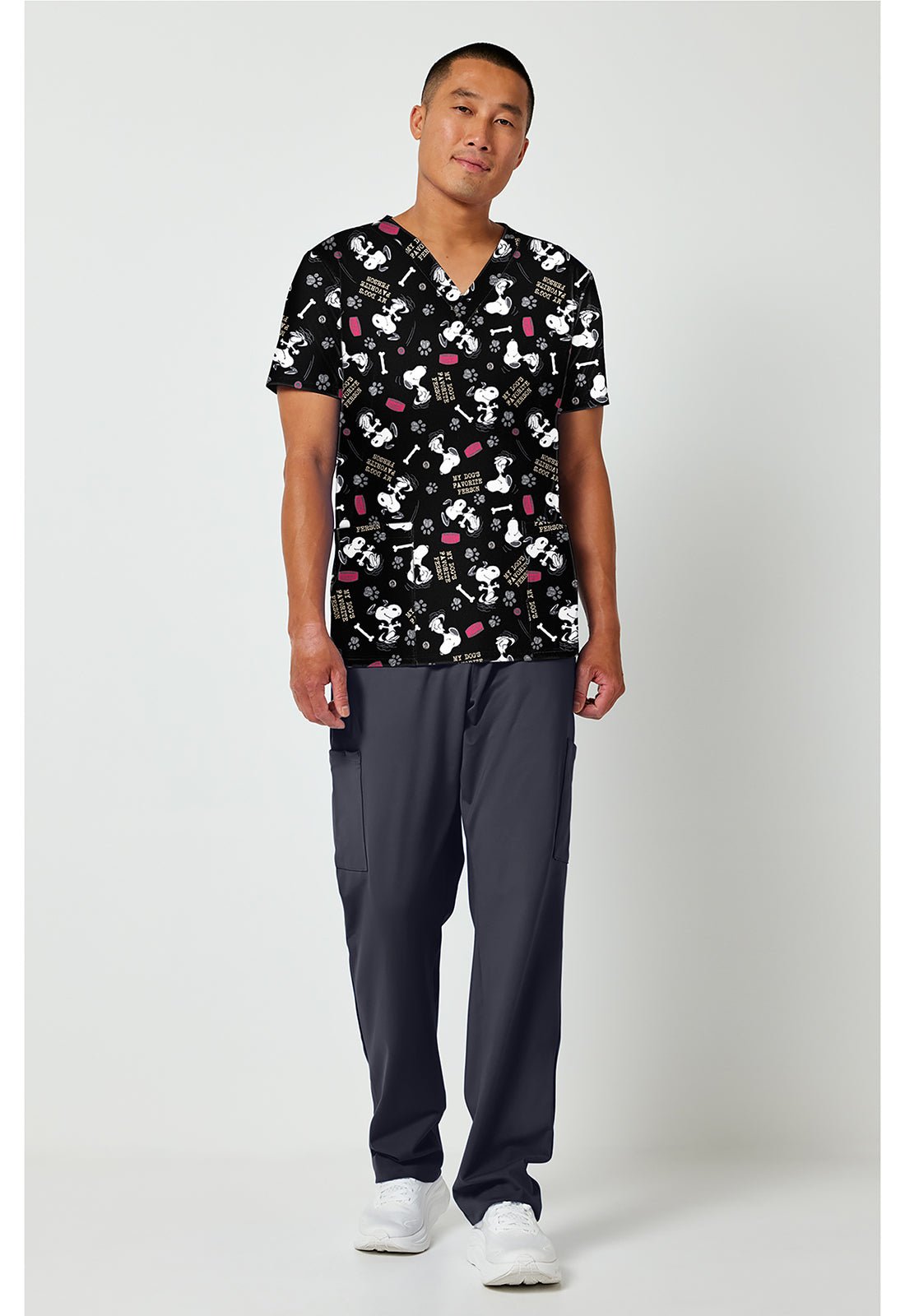 Snoopy Cherokee Tooniforms Peanuts Men's V Neck Scrub Top TF788 PNFX - Scrubs Select