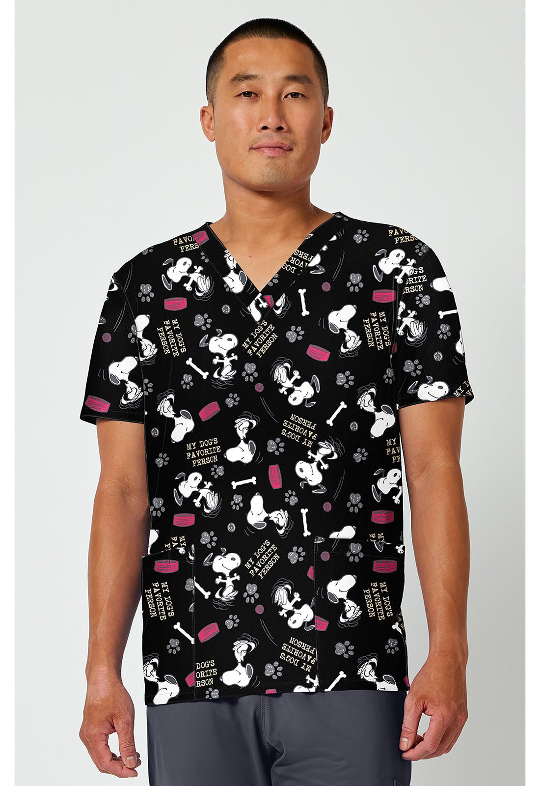 Snoopy Cherokee Tooniforms Peanuts Men's V Neck Scrub Top TF788 PNFX - Scrubs Select