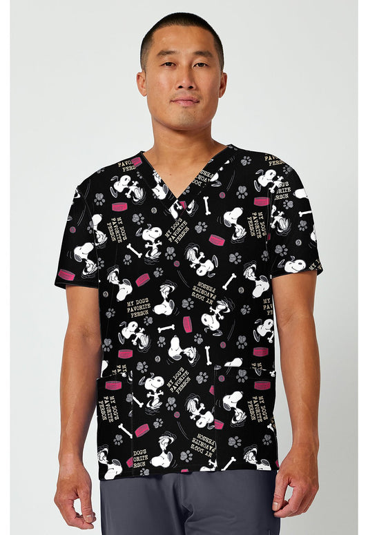 Snoopy Cherokee Tooniforms Peanuts Men's V Neck Scrub Top TF788 PNFX - Scrubs Select