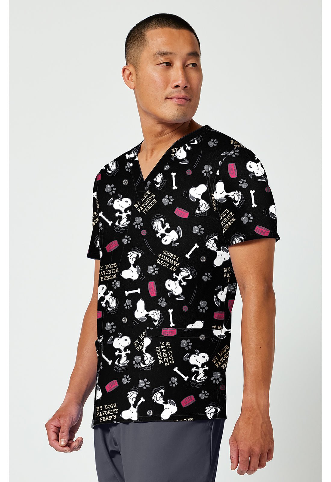 Snoopy Cherokee Tooniforms Peanuts Men's V Neck Scrub Top TF788 PNFX - Scrubs Select