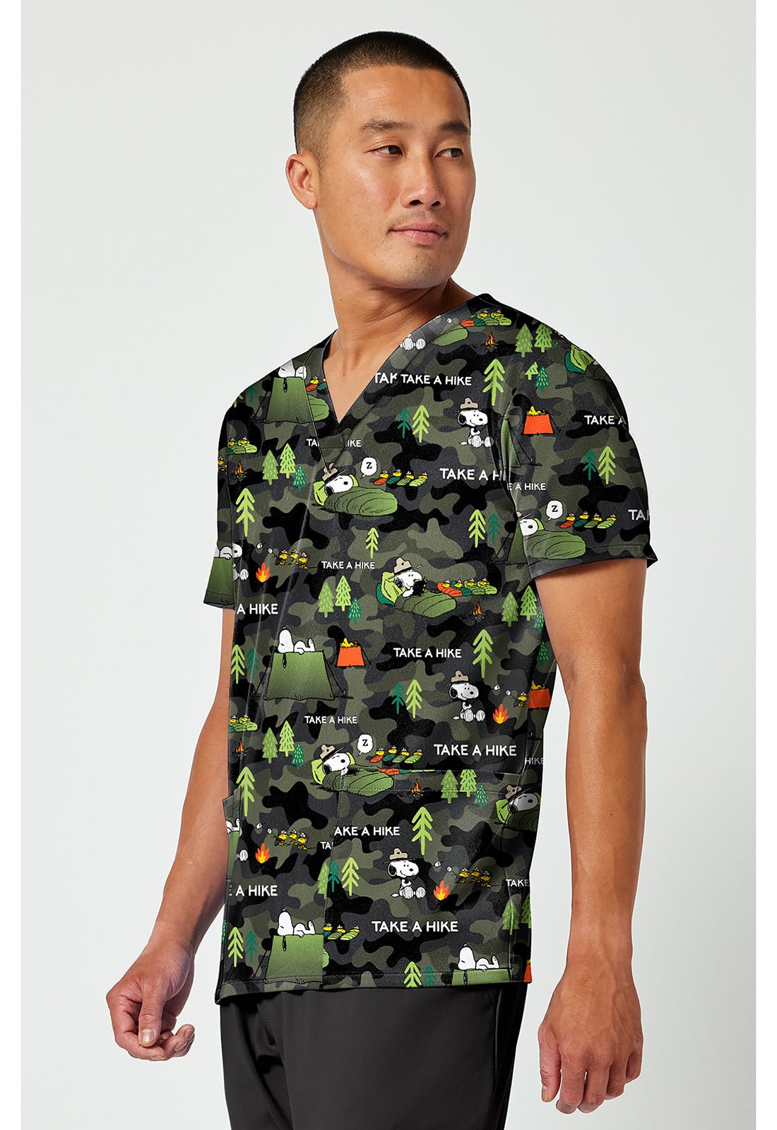 Snoopy Cherokee Tooniforms Peanuts Men's V Neck Scrub Top TF788 PNHK - Scrubs Select