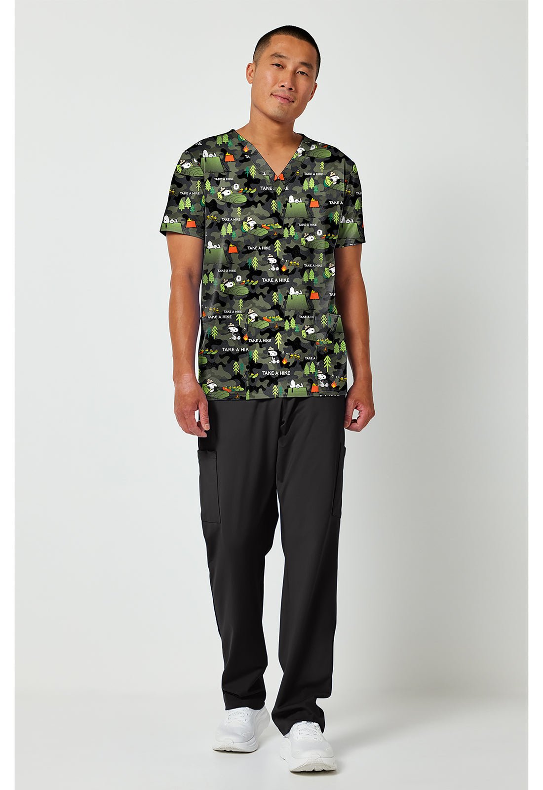 Snoopy Cherokee Tooniforms Peanuts Men's V Neck Scrub Top TF788 PNHK - Scrubs Select