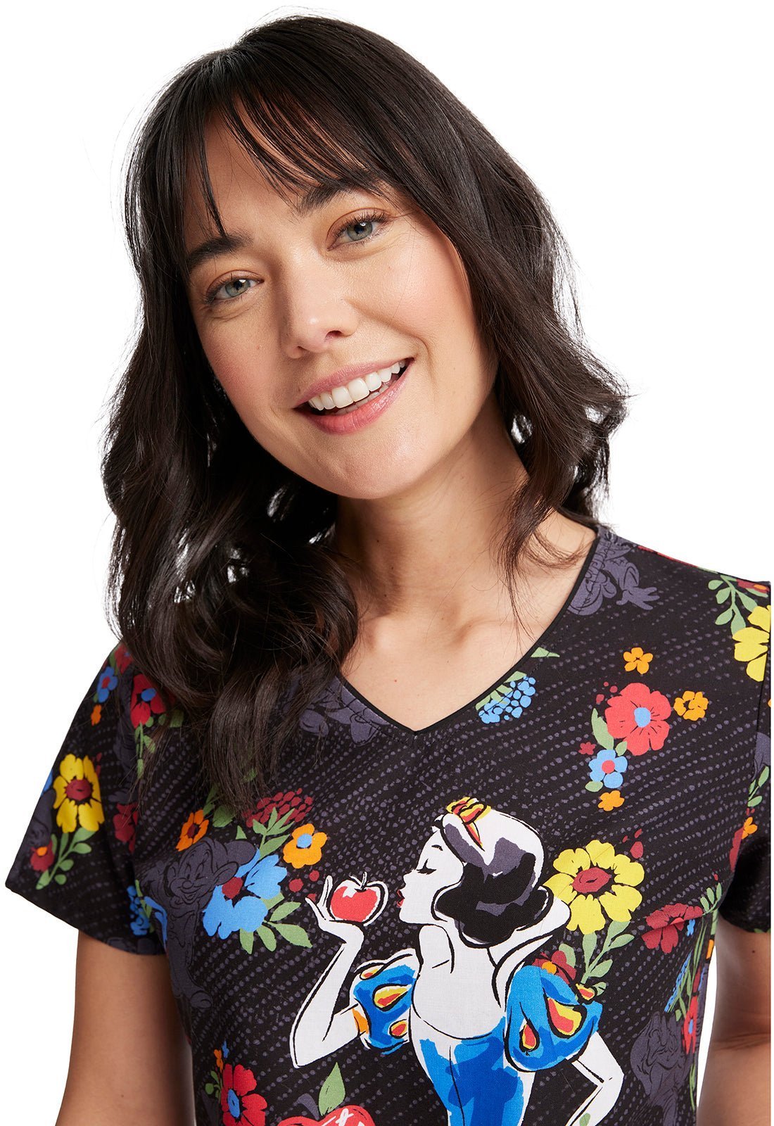 Snow White Tooniforms Disney V Neck Medical Scrub Top TF614 SNAP - Scrubs Select