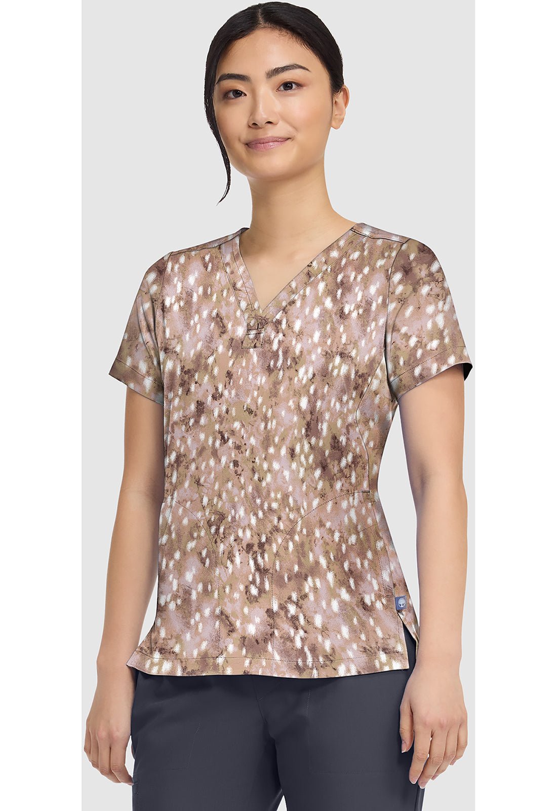 Soft Fawn Healing Hands Scrubs Briana Print V Neck Top HH906 SRFC - Scrubs Select