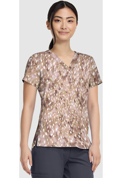 Soft Fawn Healing Hands Scrubs Briana Print V Neck Top HH906 SRFC - Scrubs Select