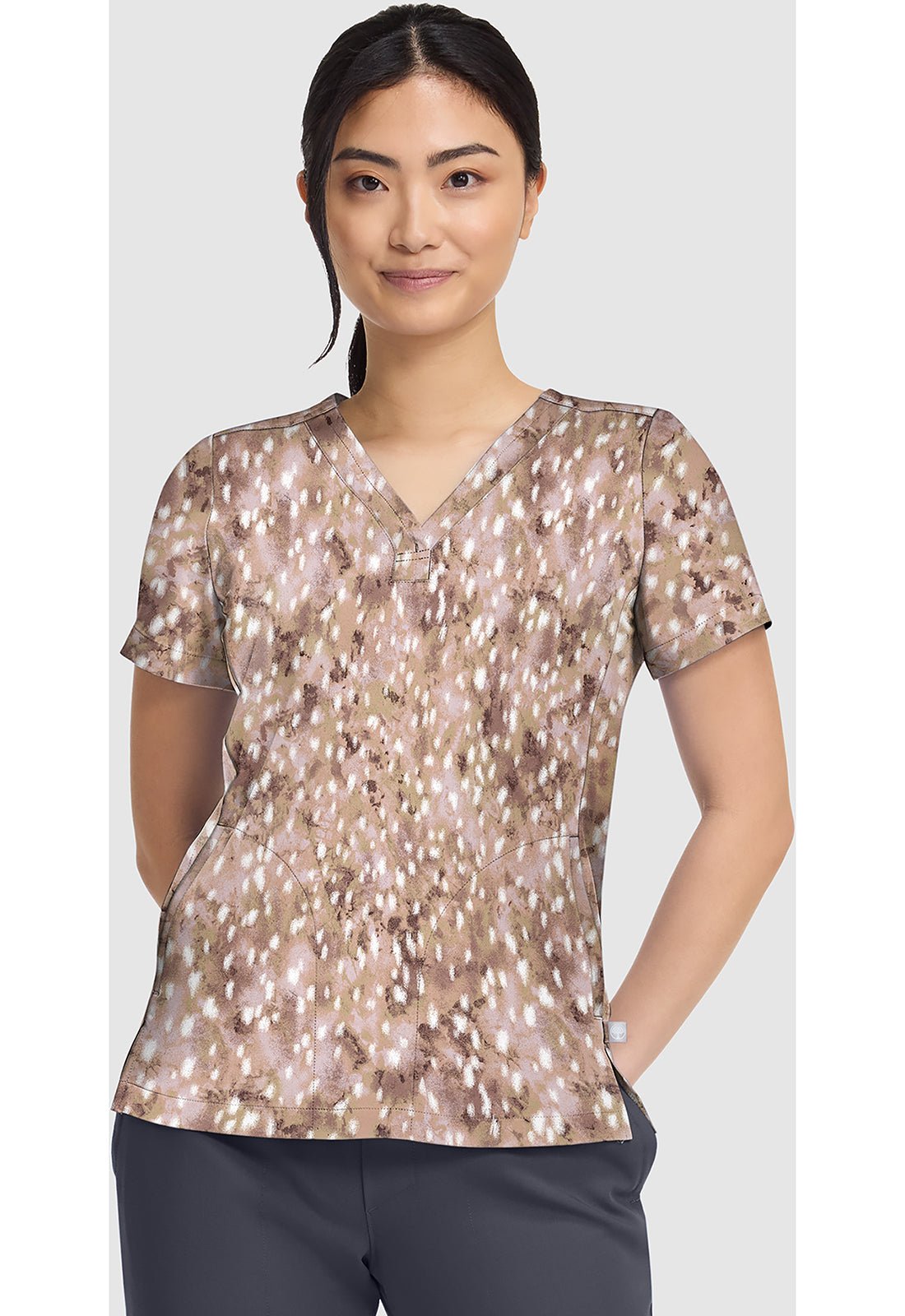 Soft Fawn Healing Hands Scrubs Briana Print V Neck Top HH906 SRFC - Scrubs Select
