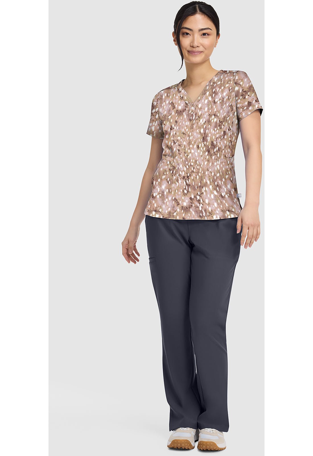 Soft Fawn Healing Hands Scrubs Briana Print V Neck Top HH906 SRFC - Scrubs Select