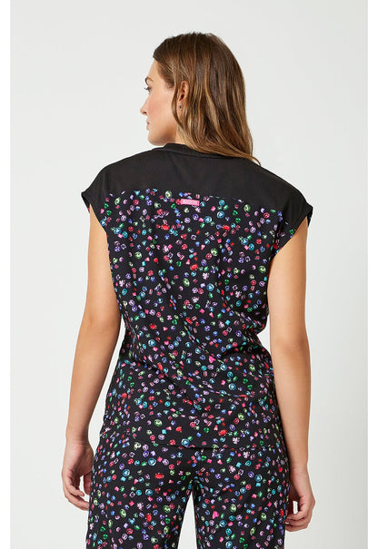 Sparkling Jewels Med Couture Amp Print Round Neck Top MC00015 SKJE - Scrubs Select