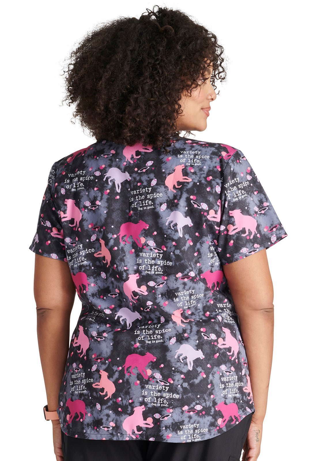 Spice Of Life Cherokee Dog is Good Print V Neck Scrub Top CK637 OGSL - Scrubs Select