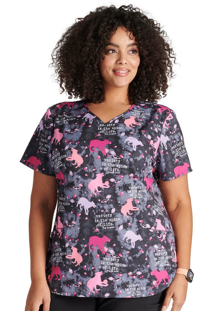 Spice Of Life Cherokee Dog is Good Print V Neck Scrub Top CK637 OGSL - Scrubs Select