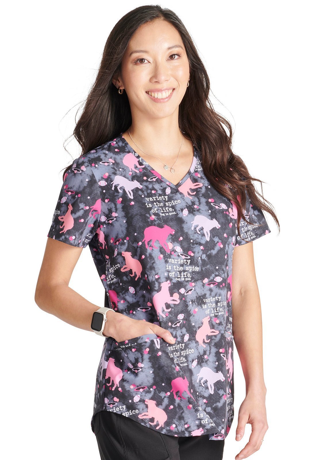 Spice Of Life Cherokee Dog is Good Print V Neck Scrub Top CK637 OGSL - Scrubs Select