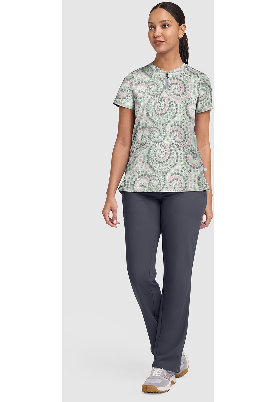 Spiral Out Healing Hands Scrubs Ivy Print V Neck Top HH907 SPIL - Scrubs Select