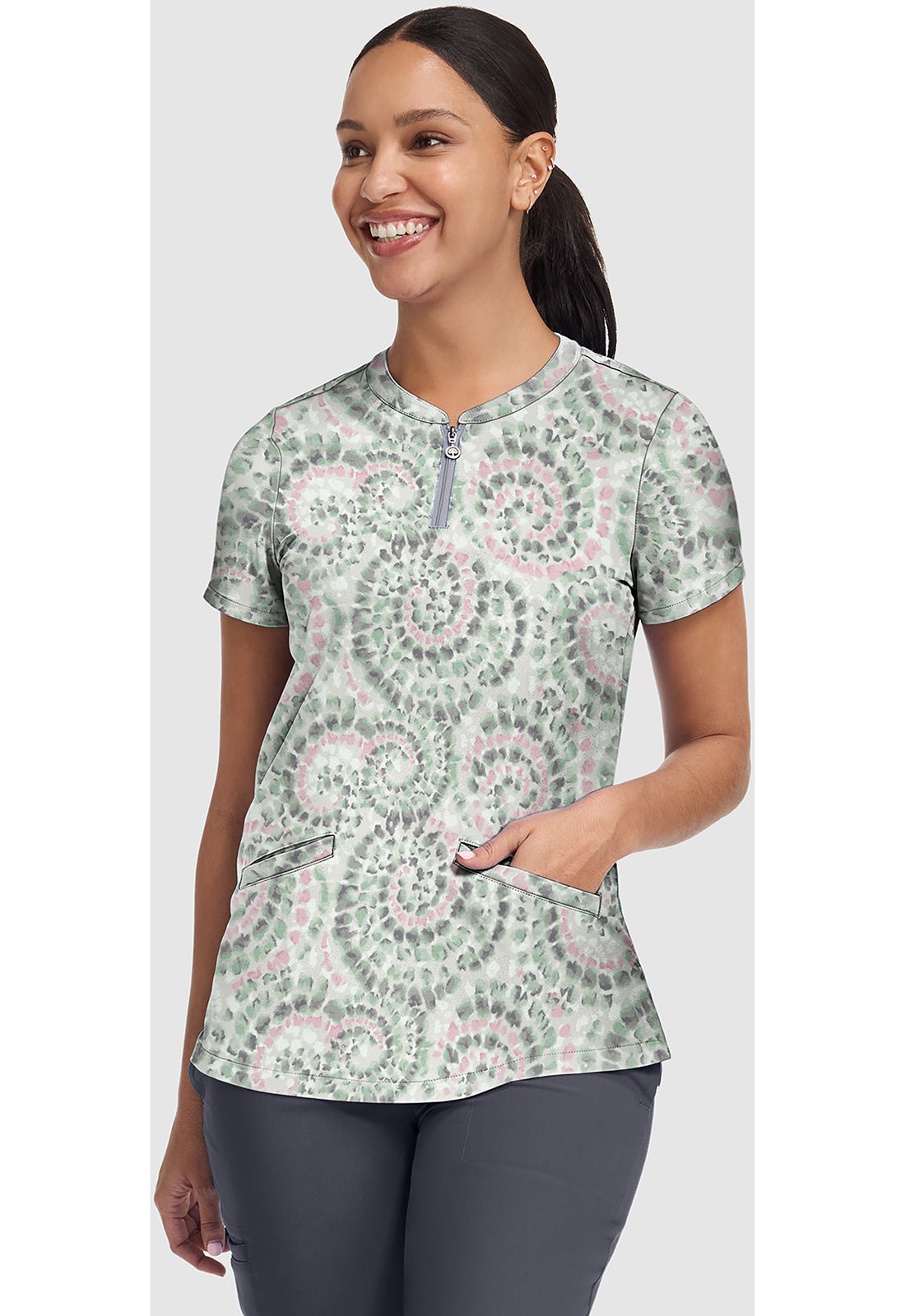 Spiral Out Healing Hands Scrubs Ivy Print V Neck Top HH907 SPIL - Scrubs Select
