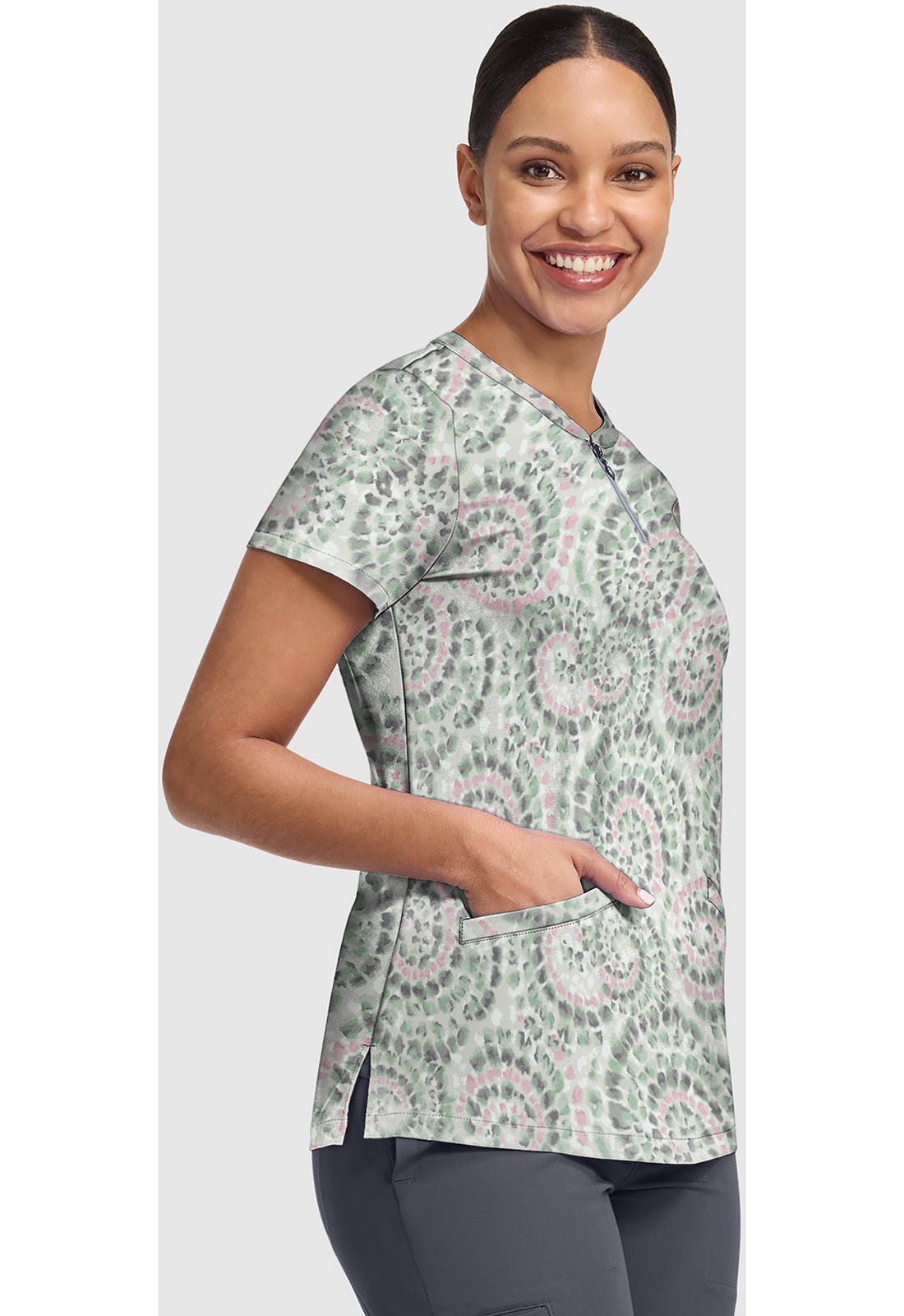 Spiral Out Healing Hands Scrubs Ivy Print V Neck Top HH907 SPIL - Scrubs Select