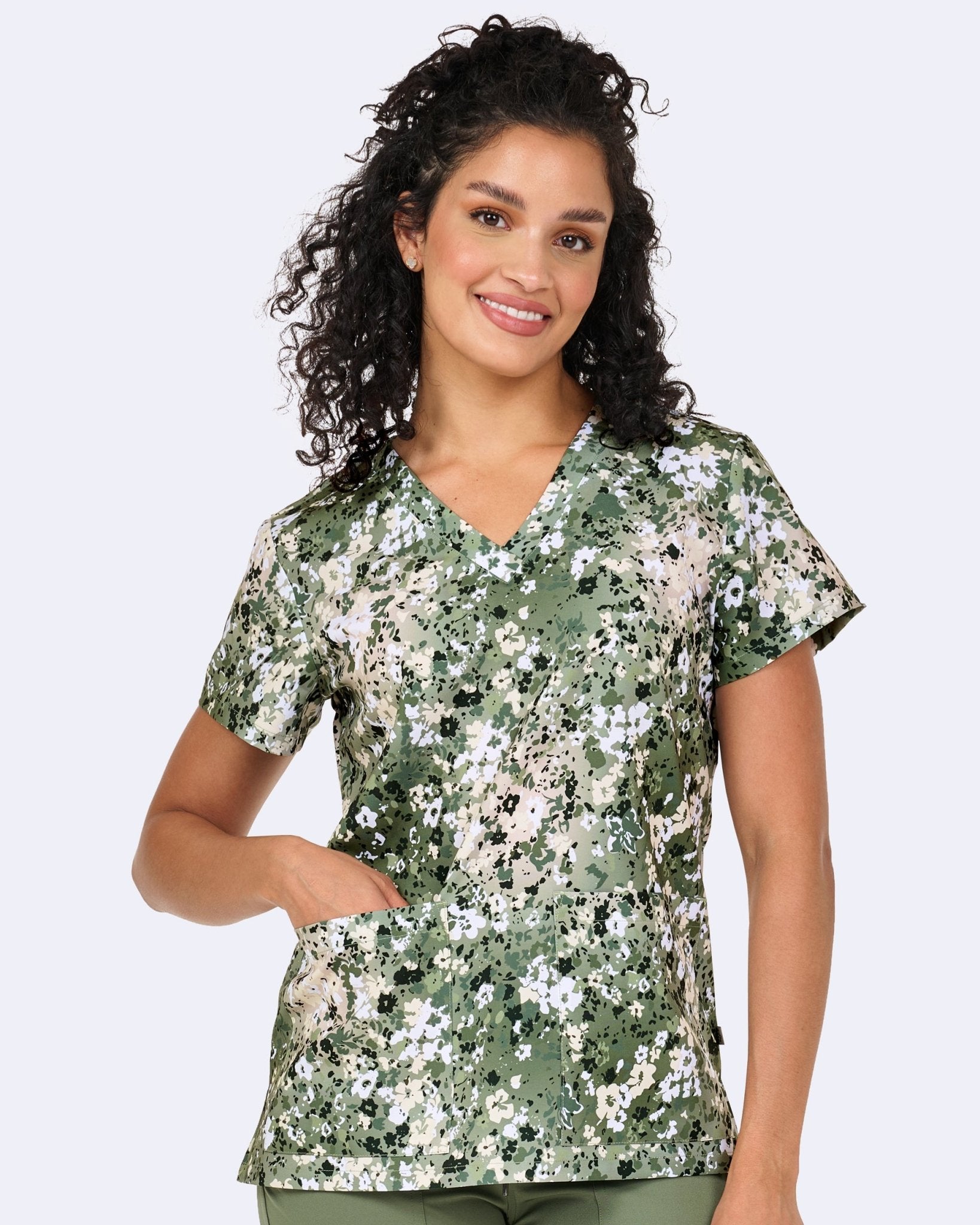 Splatter Posies Zavate Scrubs Print V Neck Top 1054 SRPS - Scrubs Select
