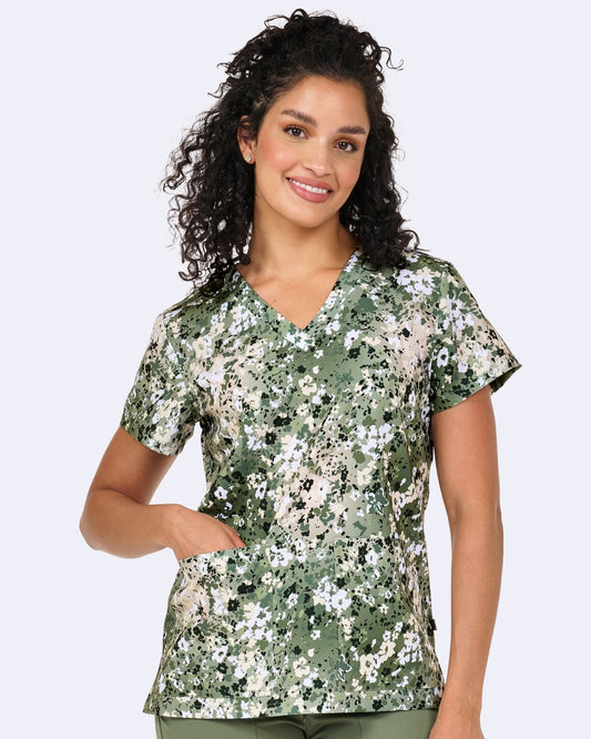 Splatter Posies Zavate Scrubs Print V Neck Top 1054 SRPS - Scrubs Select