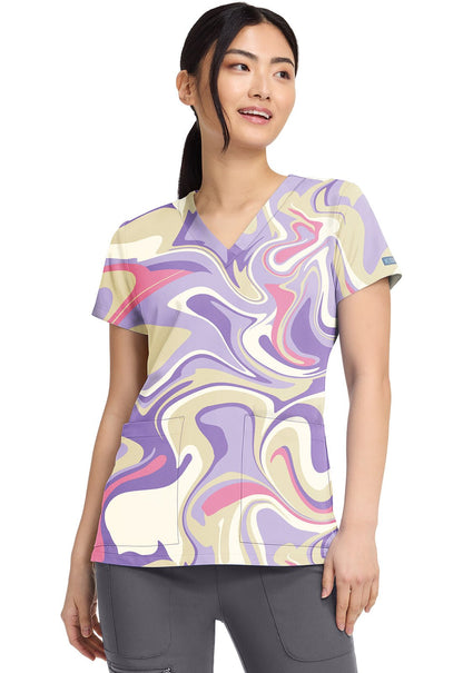 Sporty Marble Med Couture Print V Neck Scrub Top MC8564 SPMB - Scrubs Select