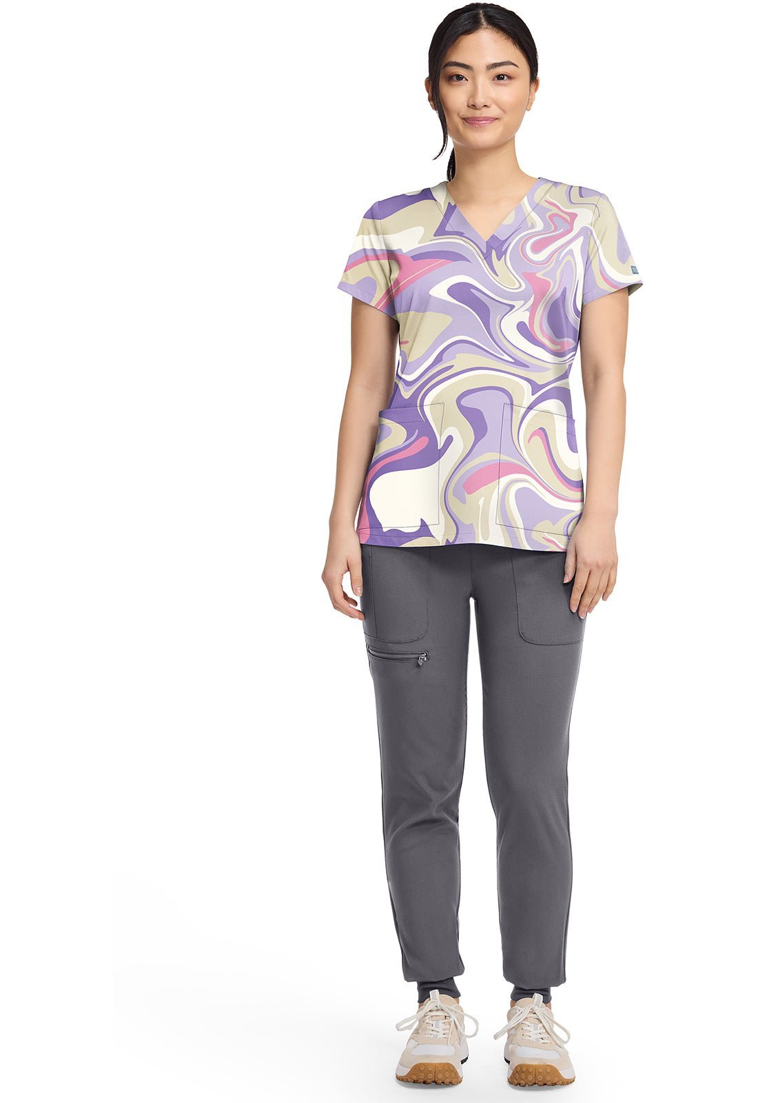 Sporty Marble Med Couture Print V Neck Scrub Top MC8564 SPMB - Scrubs Select