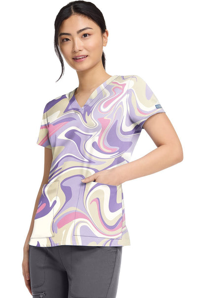 Sporty Marble Med Couture Print V Neck Scrub Top MC8564 SPMB - Scrubs Select
