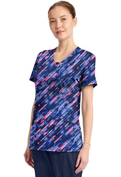 Staggered Marble Cherokee Infinity Print Round Neck Scrub Top CK609 STMB - Scrubs Select