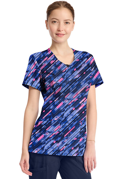 Staggered Marble Cherokee Infinity Print Round Neck Scrub Top CK609 STMB - Scrubs Select