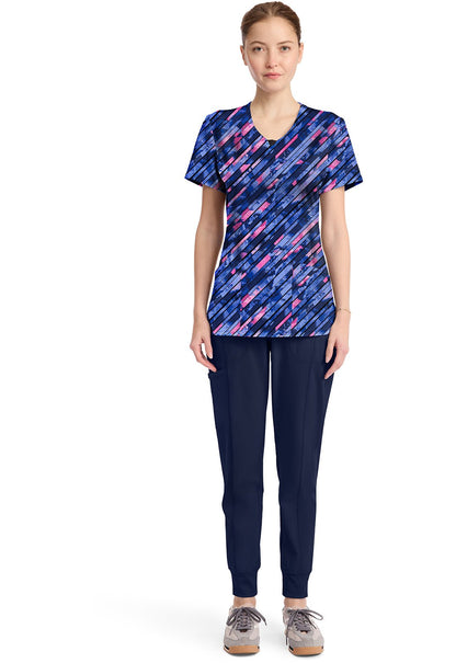 Staggered Marble Cherokee Infinity Print Round Neck Scrub Top CK609 STMB - Scrubs Select