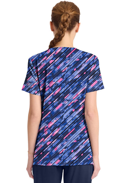 Staggered Marble Cherokee Infinity Print Round Neck Scrub Top CK609 STMB - Scrubs Select