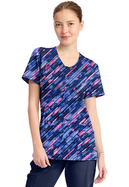 Staggered Marble Cherokee Infinity Print Round Neck Scrub Top CK609 STMB - Scrubs Select