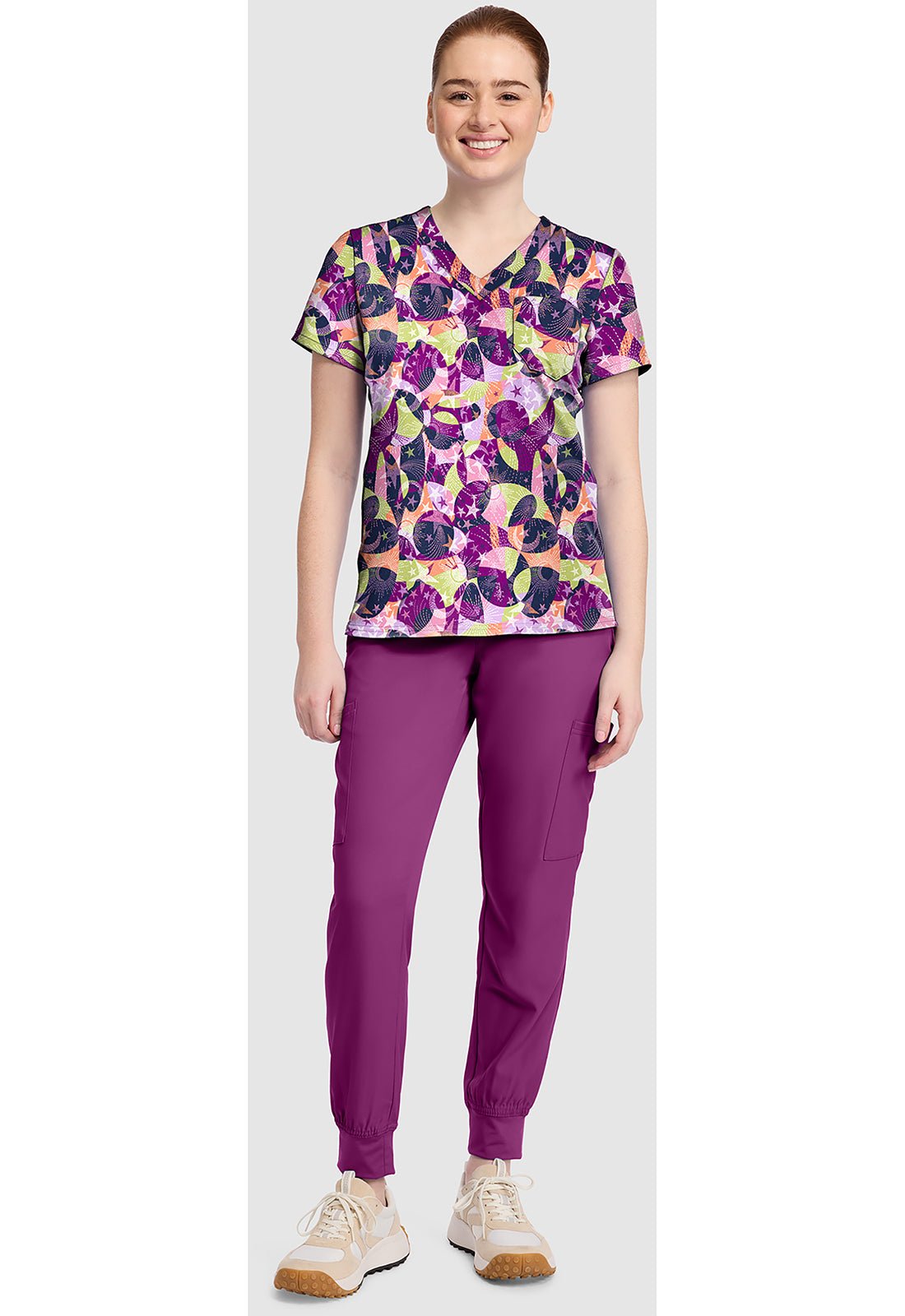 Star Bright Med Couture Print V Neck Scrub Top MC632 SARB - Scrubs Select