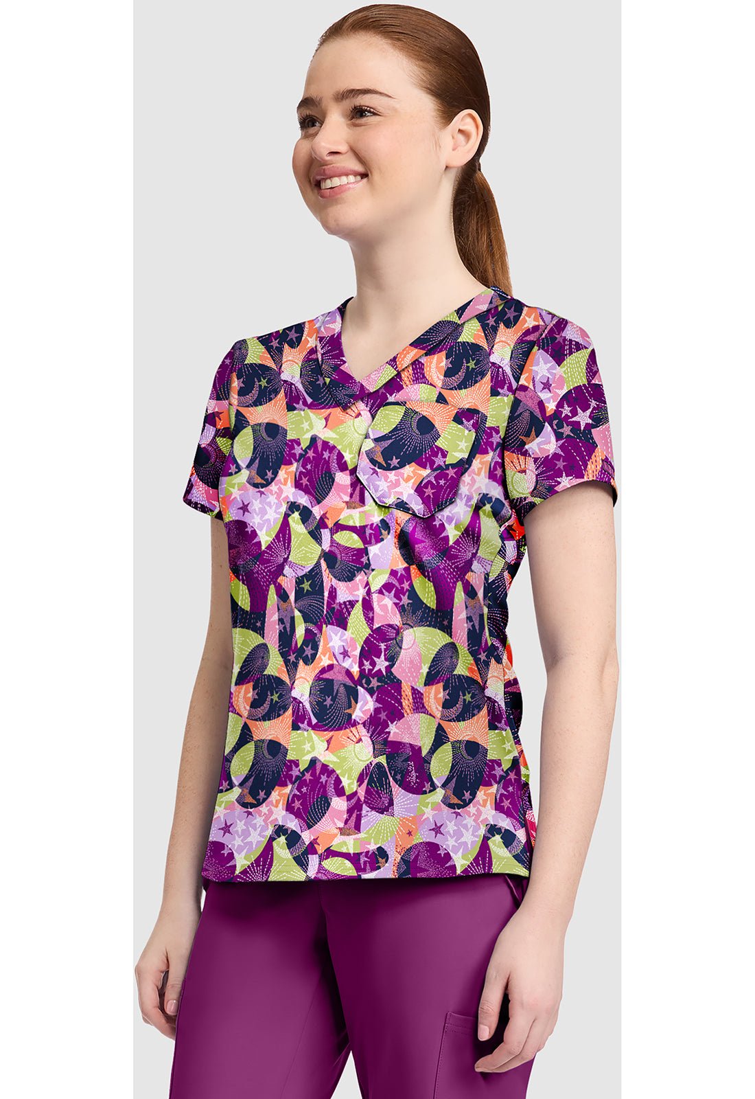 Star Bright Med Couture Print V Neck Scrub Top MC632 SARB - Scrubs Select