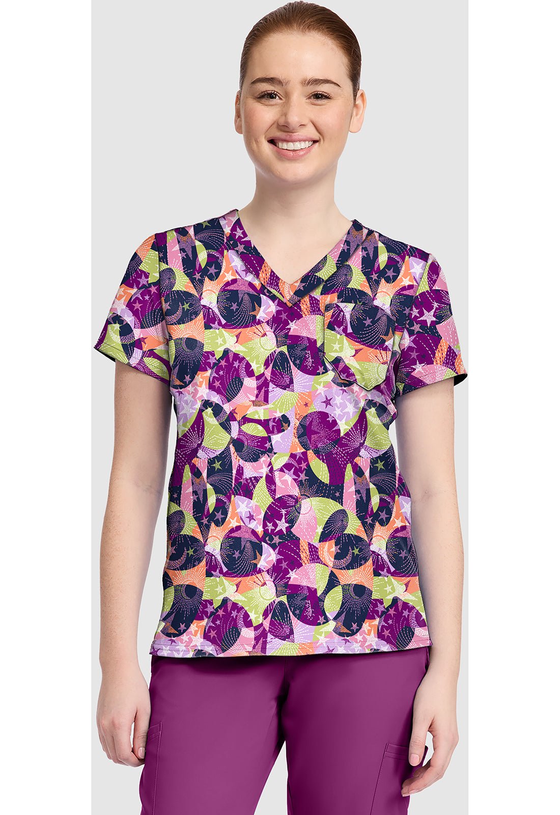 Star Bright Med Couture Print V Neck Scrub Top MC632 SARB - Scrubs Select