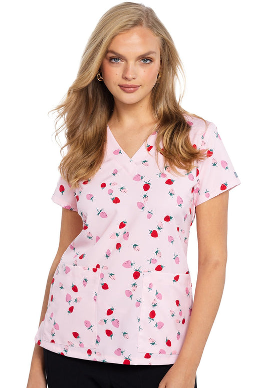 Strawberry Sweet Med Couture Print V Neck Scrub Top MC8564 STSW - Scrubs Select