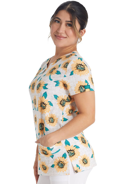 Sunflower Power Dickies Print EDS V Neck Scrub Top DK717 SFPO - Scrubs Select