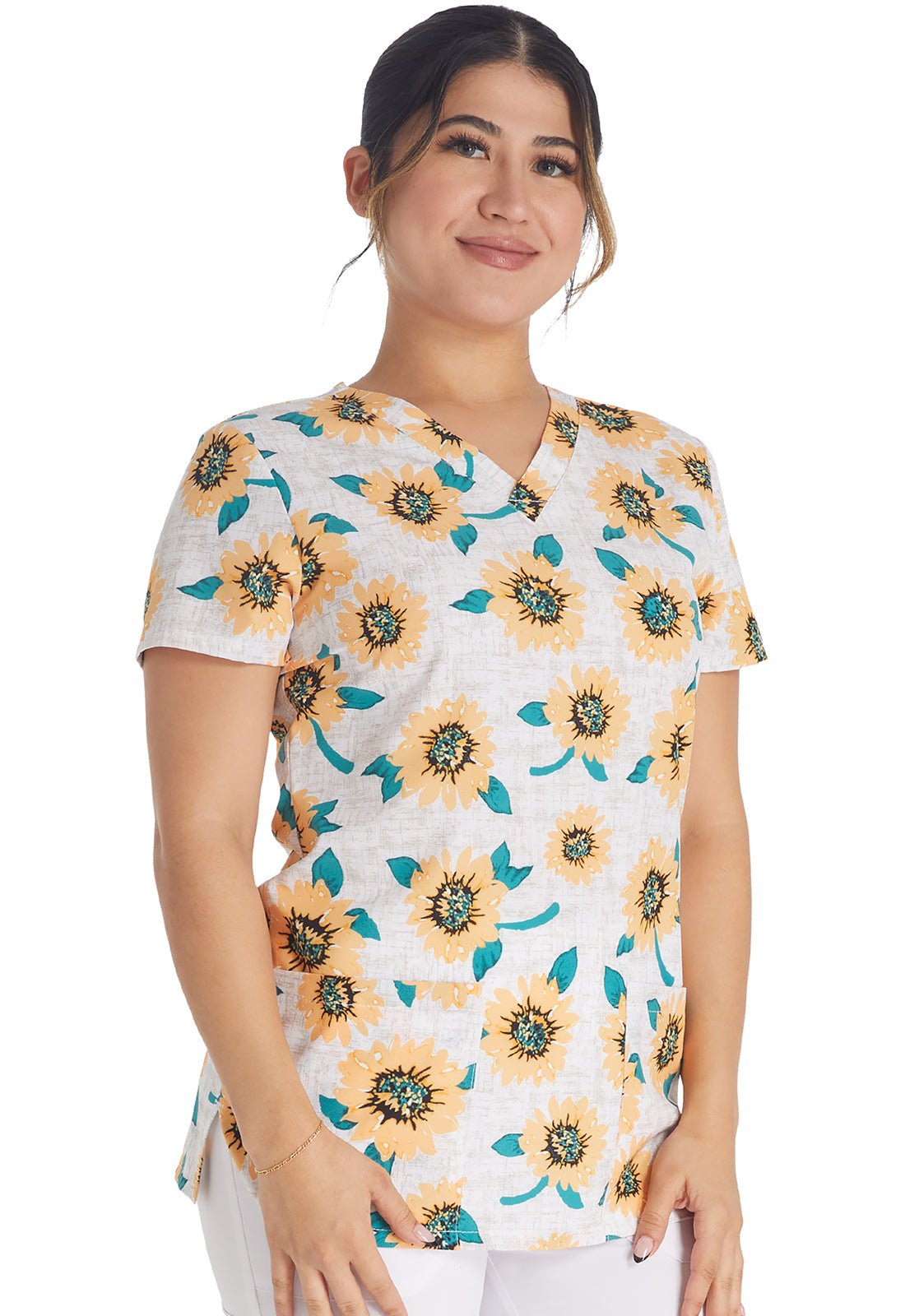 Sunflower Power Dickies Print EDS V Neck Scrub Top DK717 SFPO - Scrubs Select