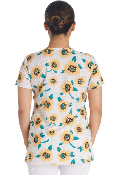Sunflower Power Dickies Print EDS V Neck Scrub Top DK717 SFPO - Scrubs Select