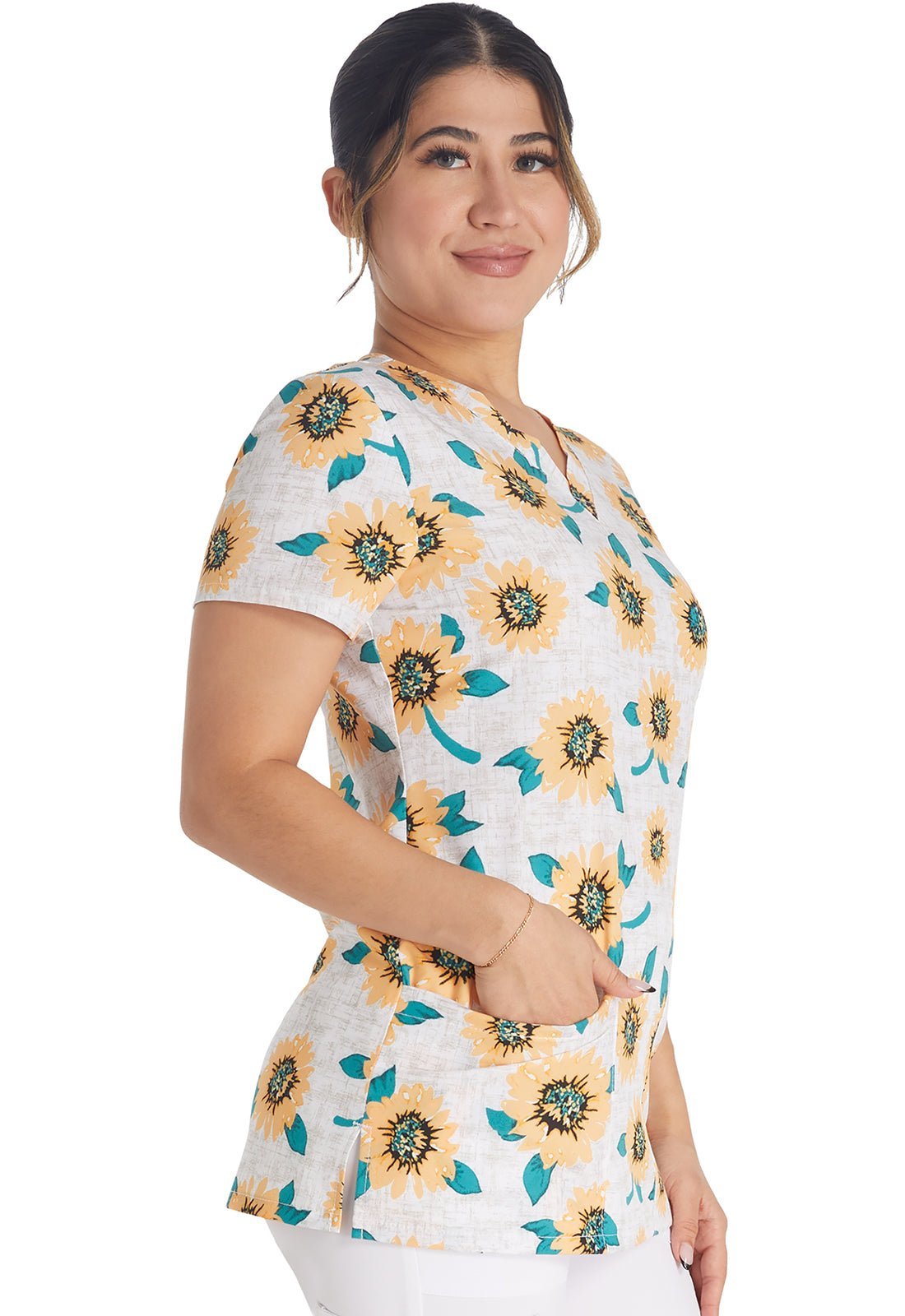 Sunflower Power Dickies Print EDS V Neck Scrub Top DK717 SFPO - Scrubs Select