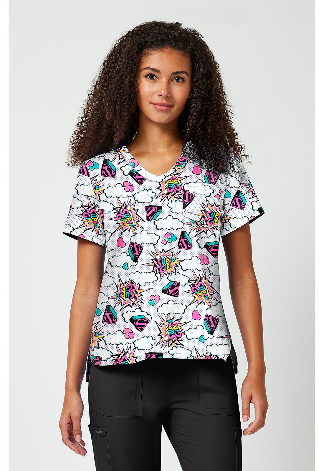 Supergirl Tooniforms Licensed DC Comics V Neck Scrub Top TF797 DMBB - Scrubs Select