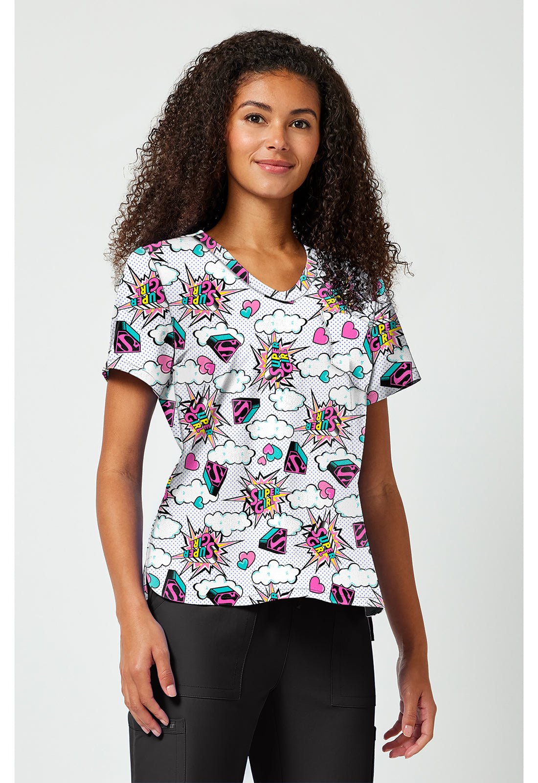 Supergirl Tooniforms Licensed DC Comics V Neck Scrub Top TF797 DMBB - Scrubs Select
