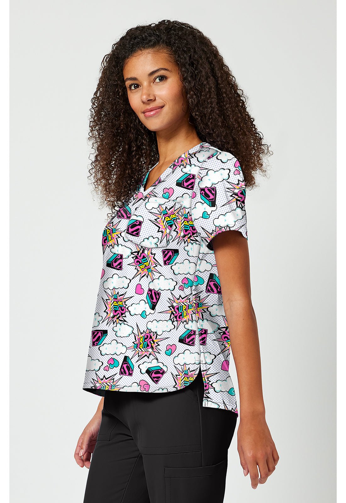 Supergirl Tooniforms Licensed DC Comics V Neck Scrub Top TF797 DMBB - Scrubs Select