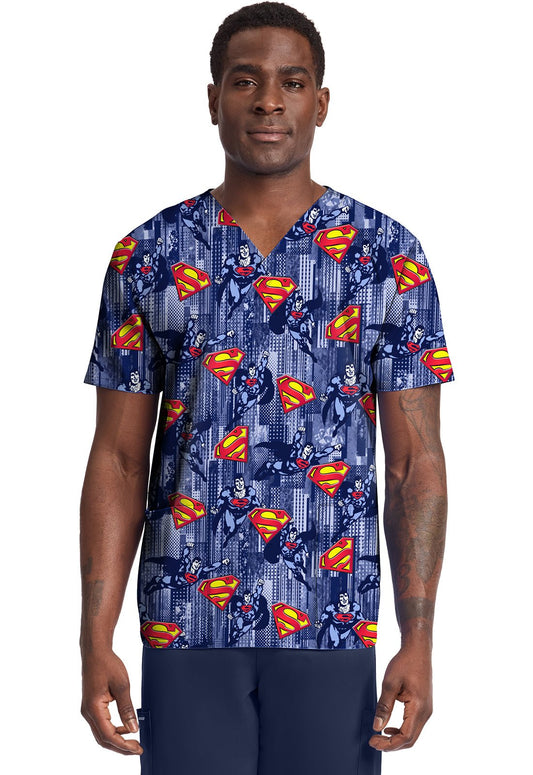 Superman Cherokee Tooniforms DC Men's V Neck Scrub Top TF788 DMMF - Scrubs Select