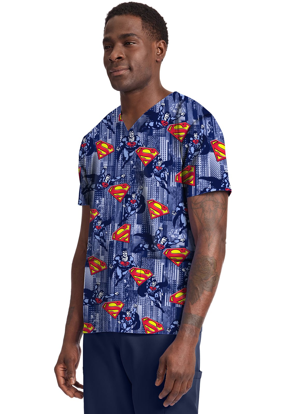 Superman Cherokee Tooniforms DC Men's V Neck Scrub Top | Medical