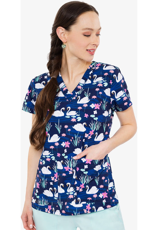 Swans Med Couture Print V Neck Scrub Top MC8564 SSWN - Scrubs Select