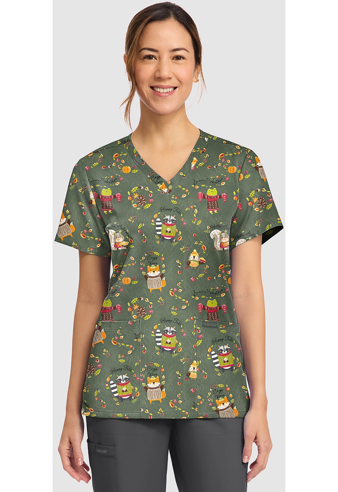 Sweater Weather Cherokee Print V - Neck Scrub Top CK856 STWR - Scrubs Select