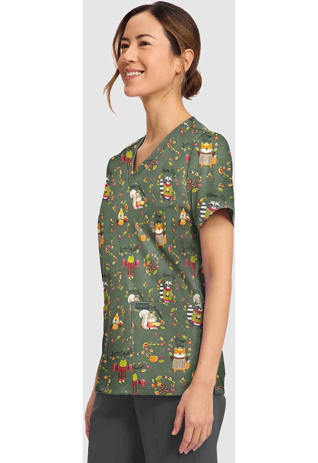 Sweater Weather Cherokee Print V - Neck Scrub Top CK856 STWR - Scrubs Select