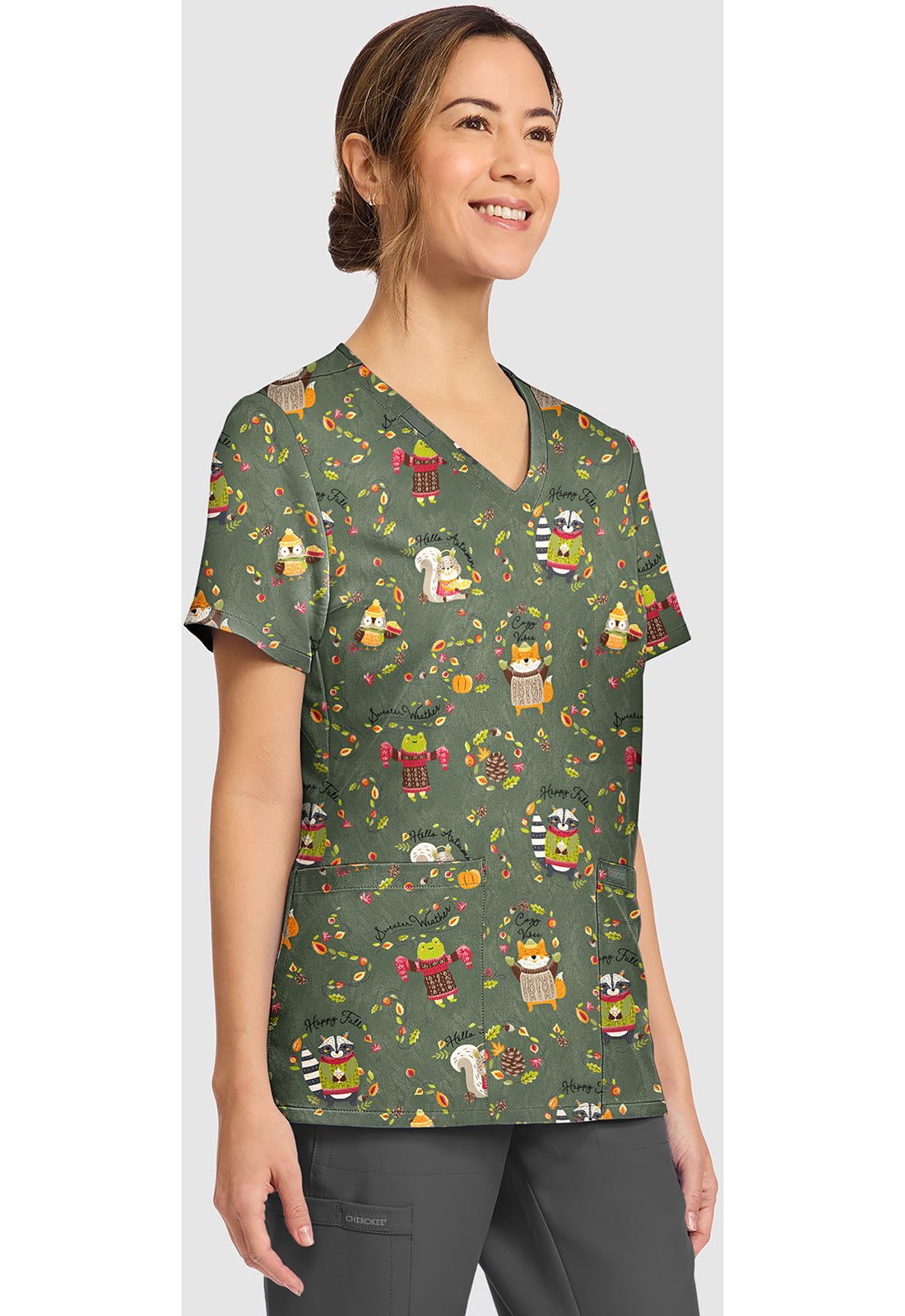 Sweater Weather Cherokee Print V - Neck Scrub Top CK856 STWR - Scrubs Select