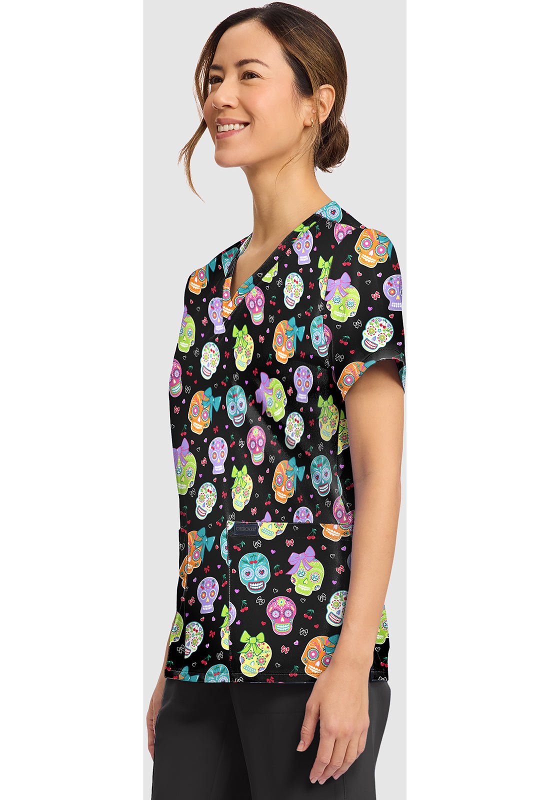 Sweety Skull Cherokee Print V - Neck Scrub Top CK856 STSK - Scrubs Select