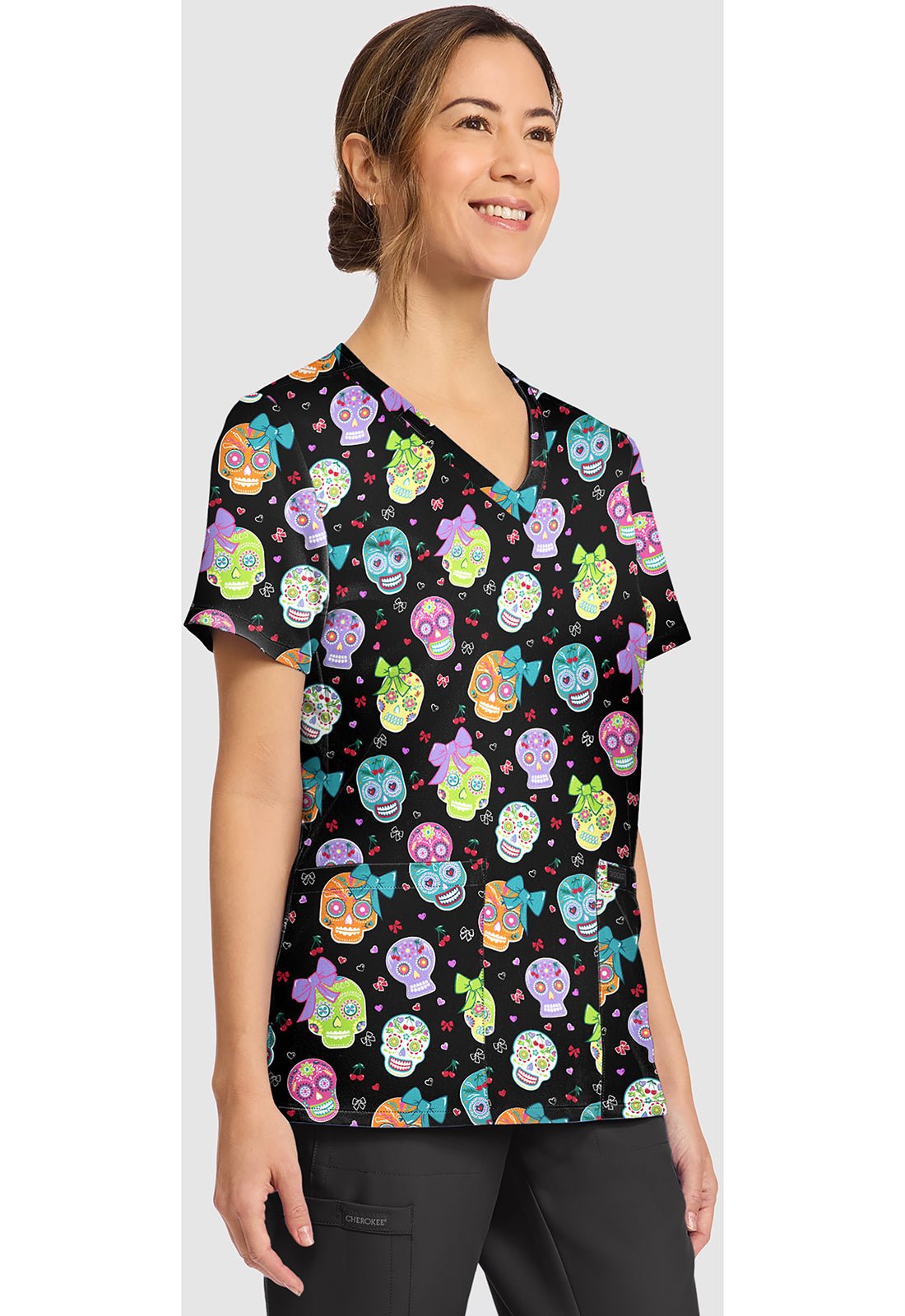 Sweety Skull Cherokee Print V - Neck Scrub Top CK856 STSK - Scrubs Select