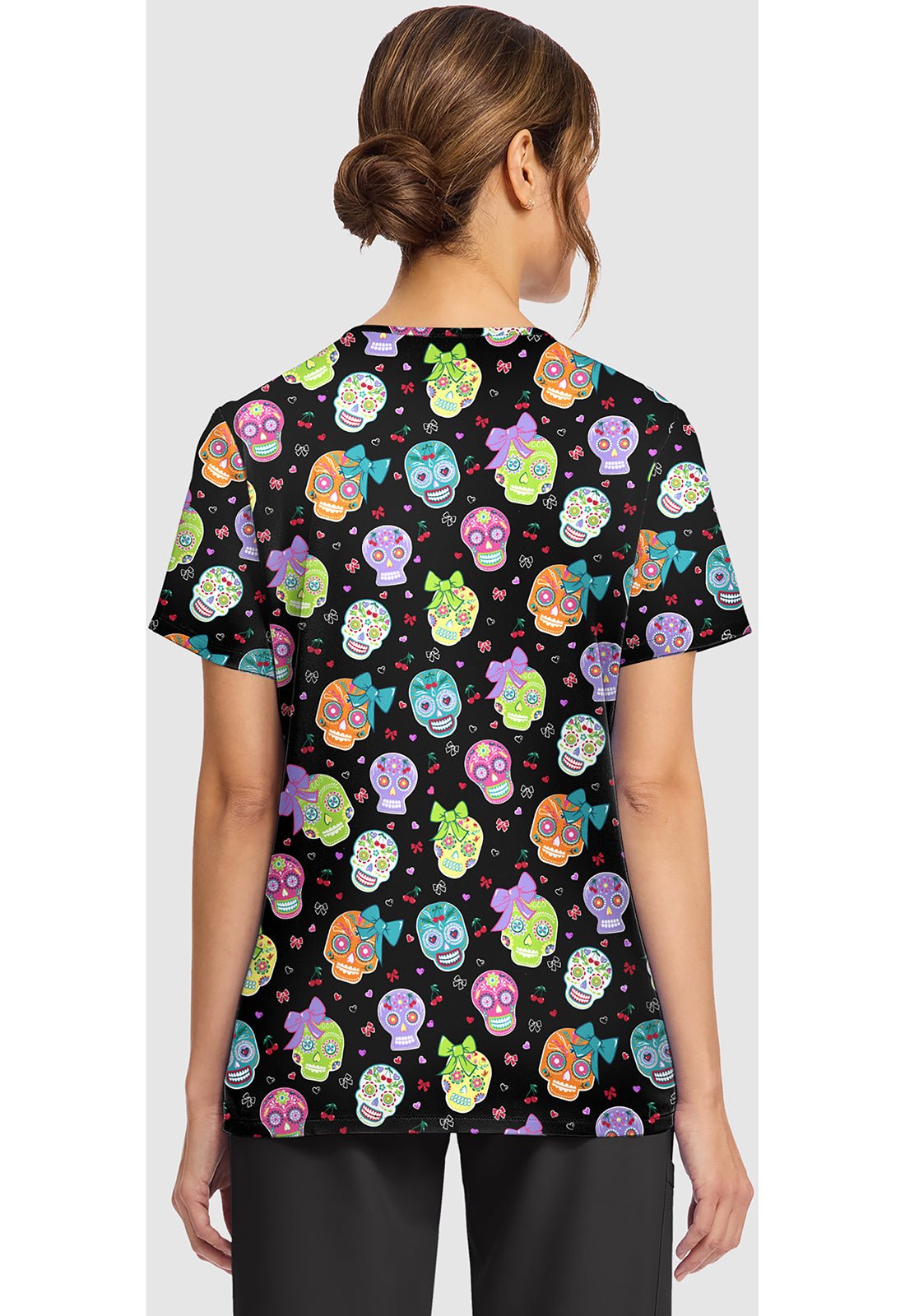 Sweety Skull Cherokee Print V - Neck Scrub Top CK856 STSK - Scrubs Select
