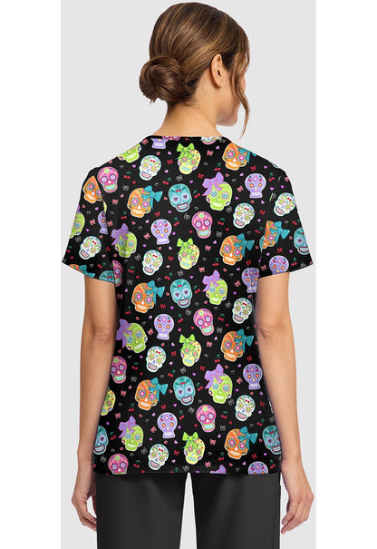 Sweety Skull Cherokee Print V - Neck Scrub Top CK856 STSK - Scrubs Select