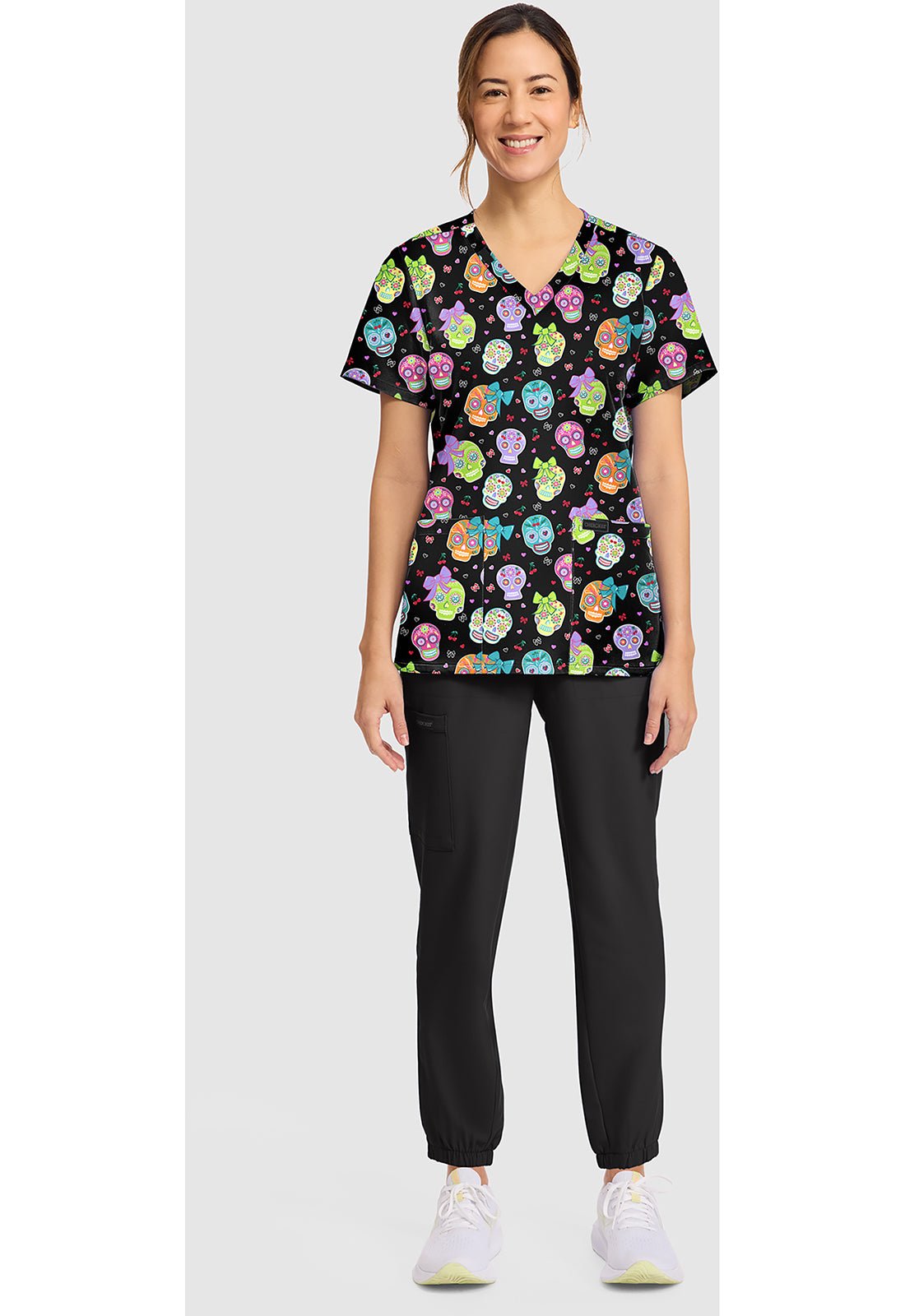 Sweety Skull Cherokee Print V - Neck Scrub Top CK856 STSK - Scrubs Select